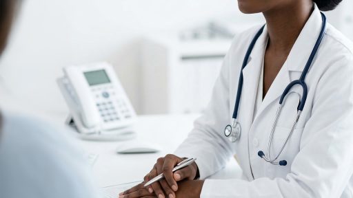 Vrouw in gesprek met een behandelaar in een cosmetische kliniek